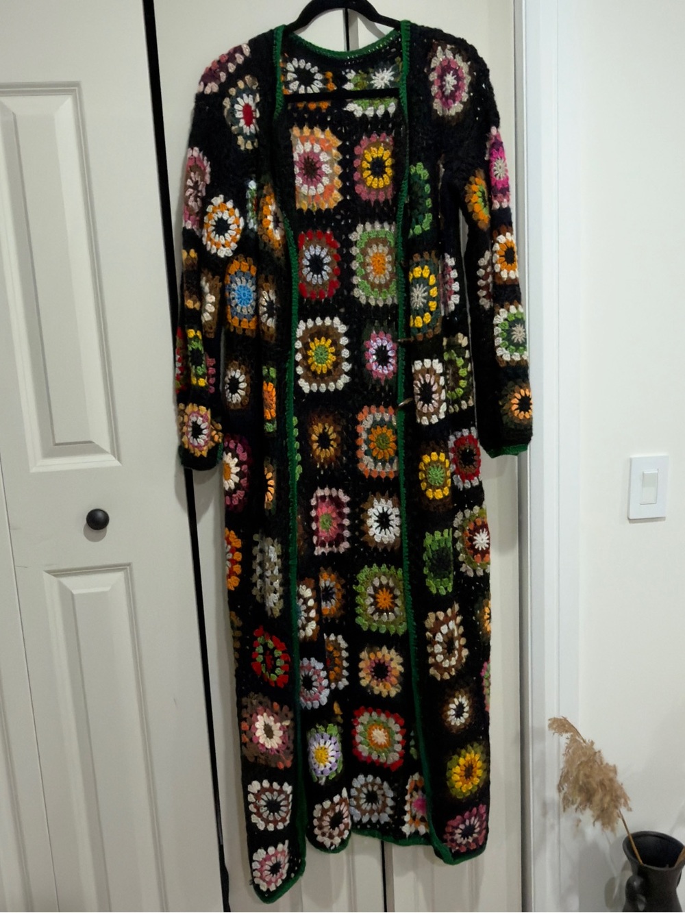 Handmade Black Crochet Floral Maxi Sweater